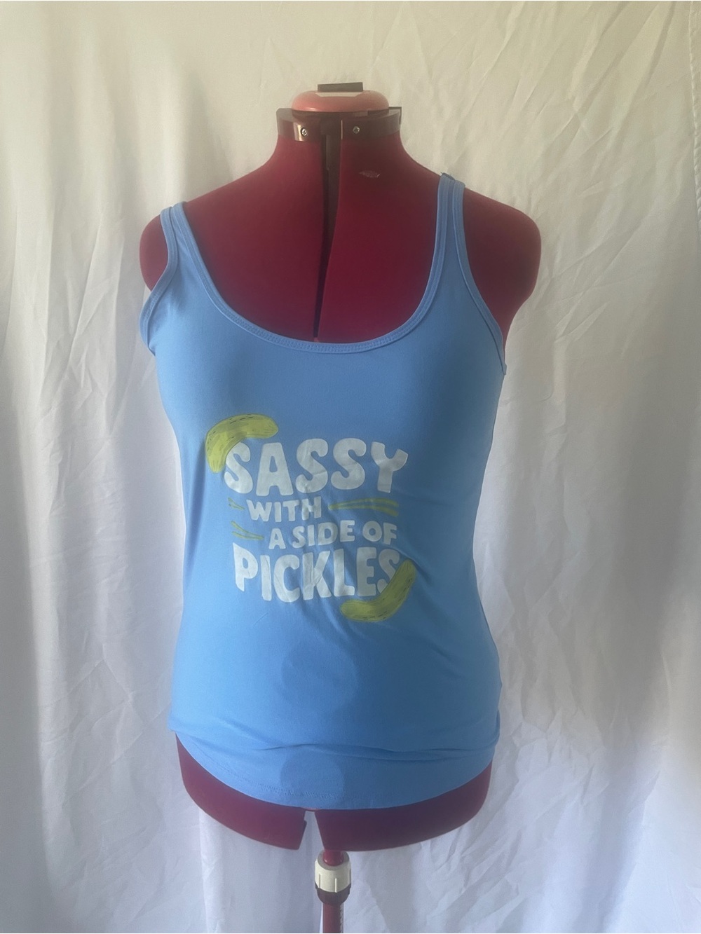 Sassy with a Side of Pickles Blue Graphic Tank Top